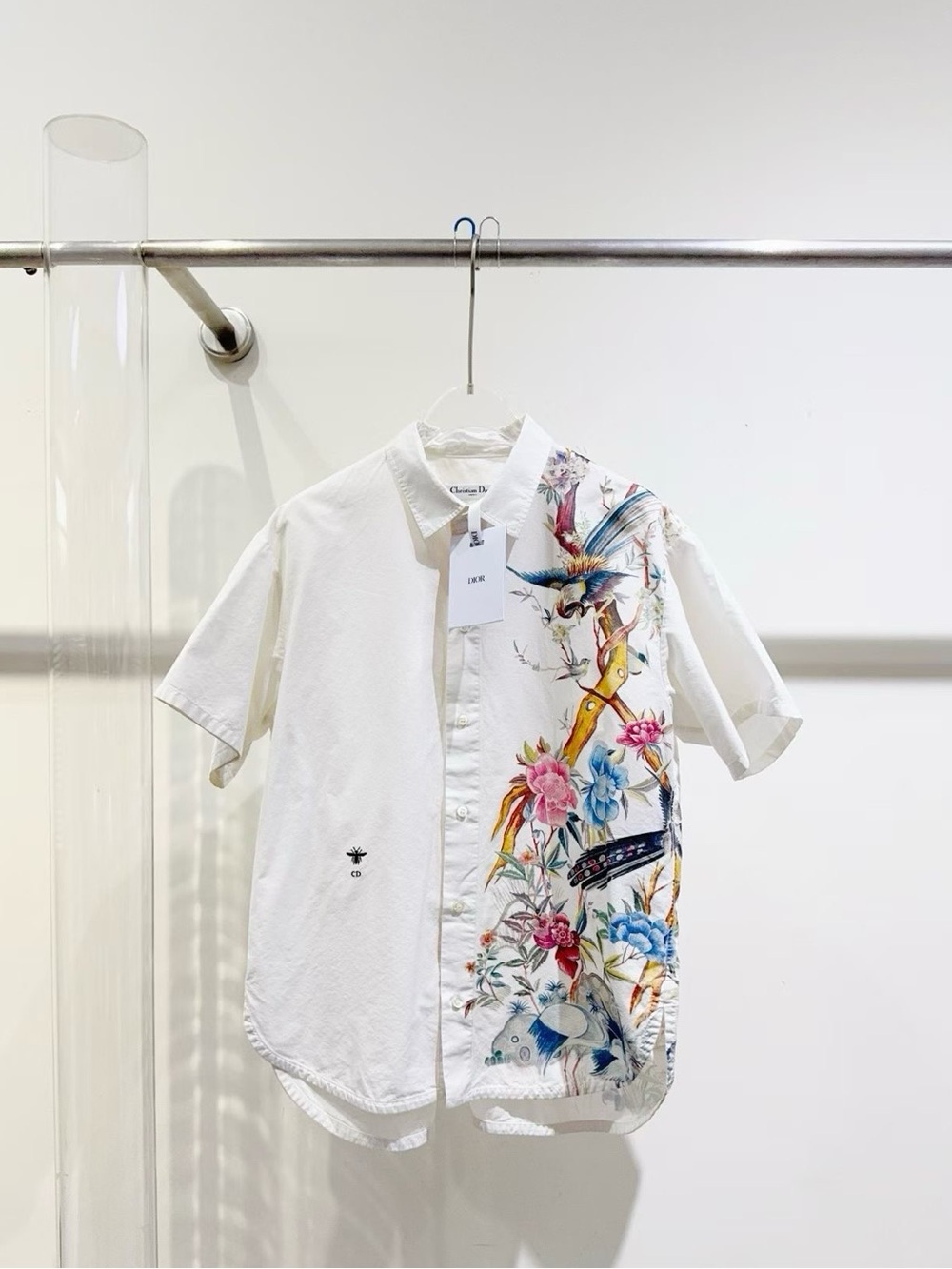 Dior White Cotton Shirt with Black Logo Tag